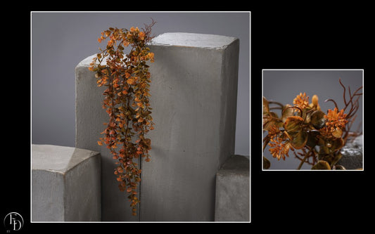 Chute de Houblon artificielle - 62 feuilles - décoration d'intérieur - H. 105cm - Orange/marron/jaune - Q1