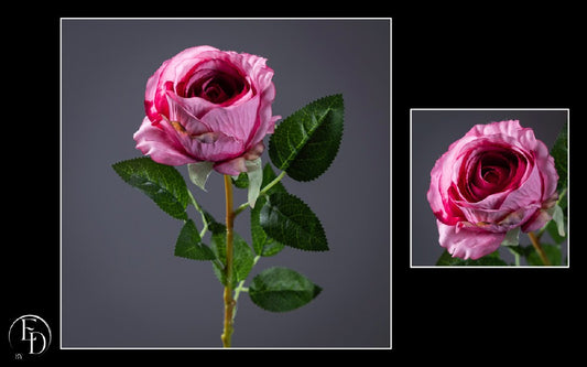 Rose artificielle ouverte fuchsia H.66 cm – Élégance intemporelle et couleur éclatante S2