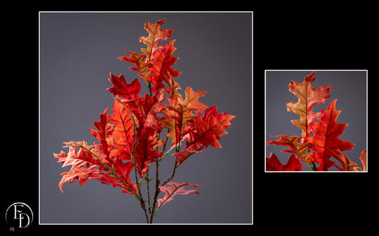 Branche de Chêne artificielle 3 tiges - rouge/orange H.85 cm – Feuillage automnal majestueux - Q1