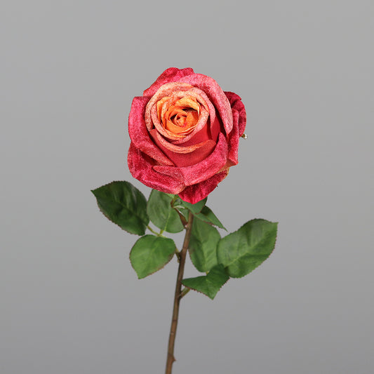 Tige de rose artificielle bouton en velours - composition florale - H.54cm orange - rouge