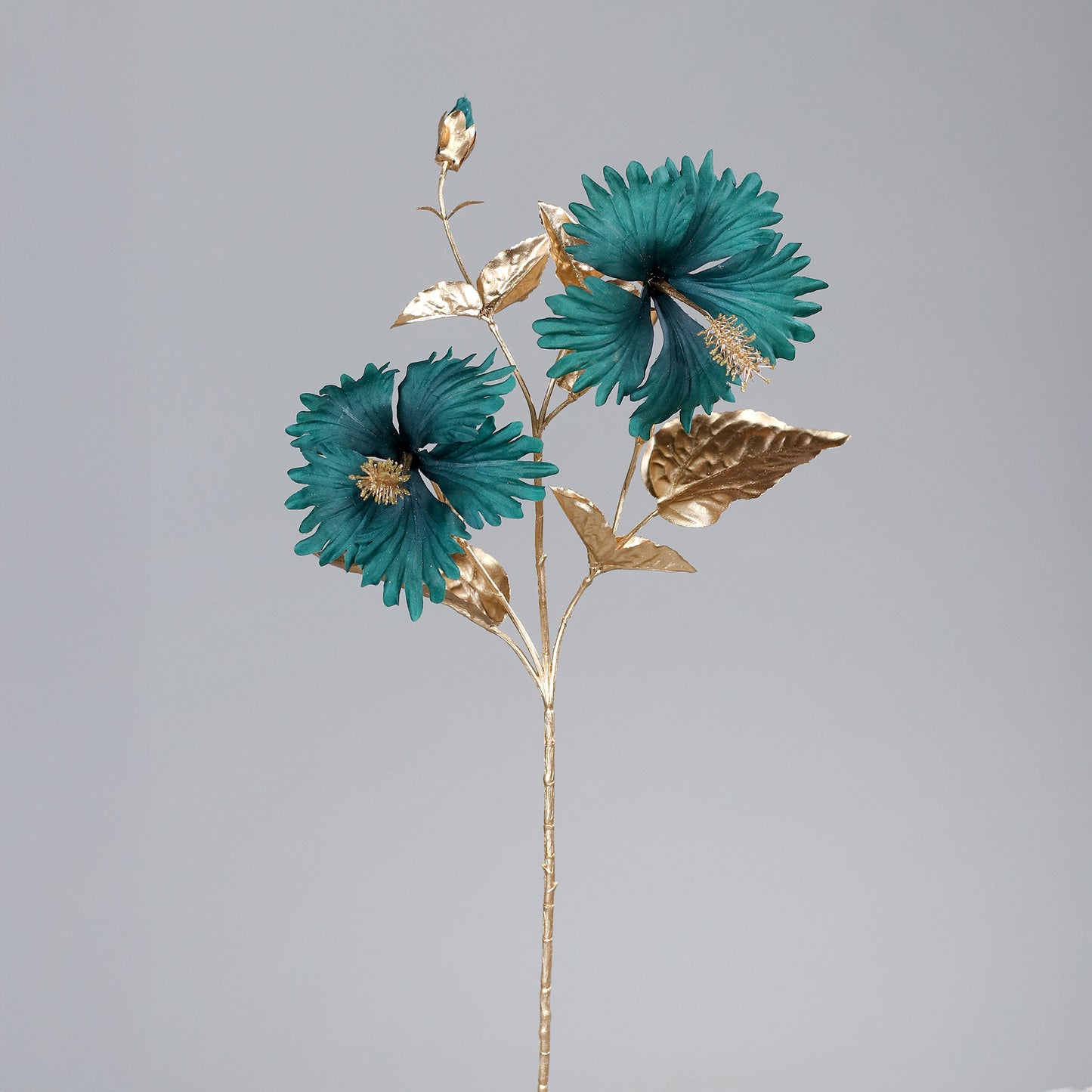 Fleur artificielle Hibiscus bleu sarcelle et or – 70 cm – 2 fleurs - NOEL