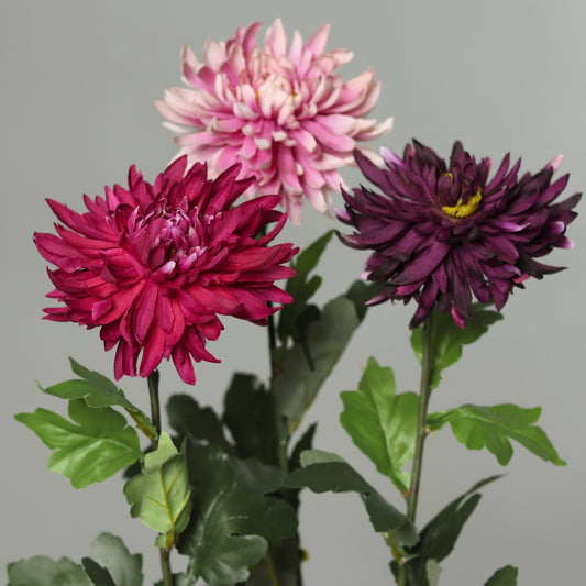 Fleur artificielle coupée Chrysanthème 1 fleur et feuillage - décoration intérieure - H.72 cm pourpre - lavande ou fuchsia