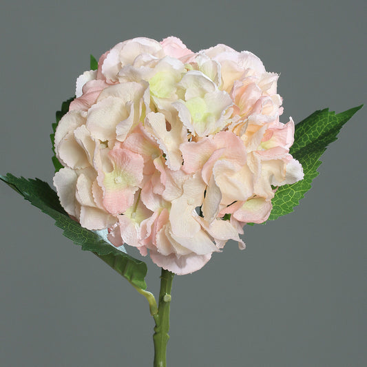 Fleur artificielle Hortensia et 3 feuilles - création bouquet composition - H.44 cm rose