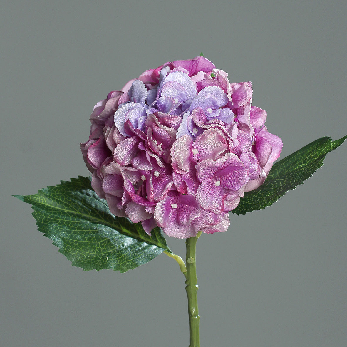 Fleur artificielle Hortensia et 3 feuilles - création bouquet composition - H.44 cm lavande