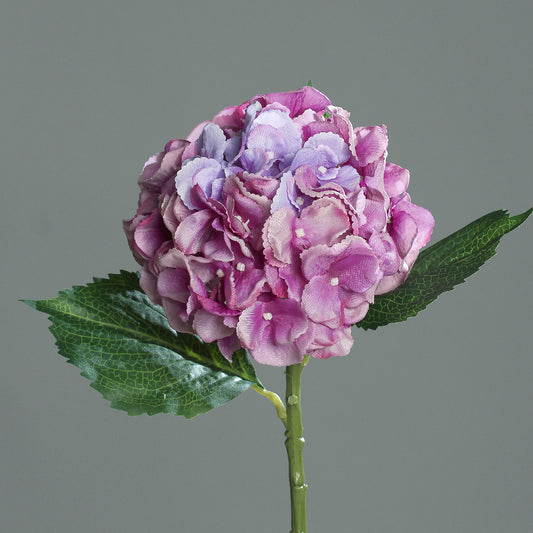 Fleur artificielle Hortensia et 3 feuilles - création bouquet composition - H.44 cm lavande