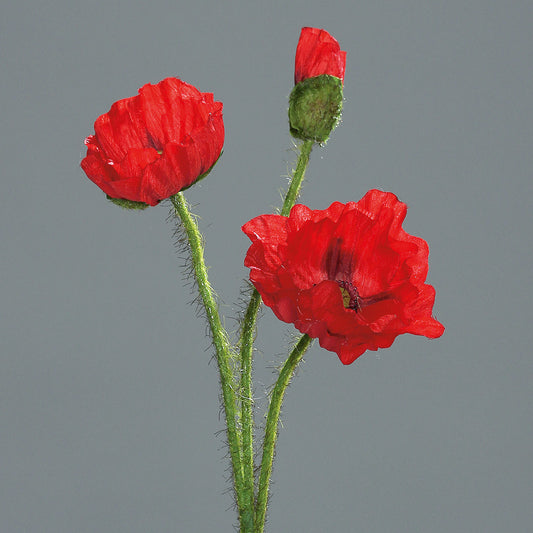 Fleur artificielle Coquelicot - 2 fleurs et 1 bouton - composition florale - H.48cm rouge
