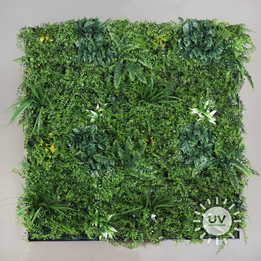 Tableau végétal artificiel encadré - décoration murale - 100 x 100 cm vert et jaune