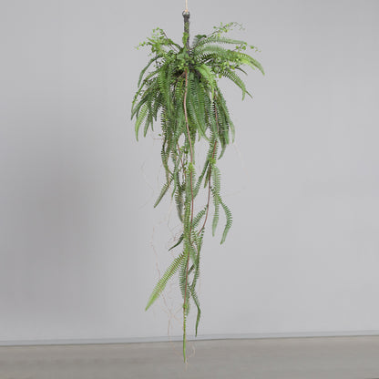 Composition artificielle boule de fougères à suspendre - Feuillage intérieur - H.122cm vert