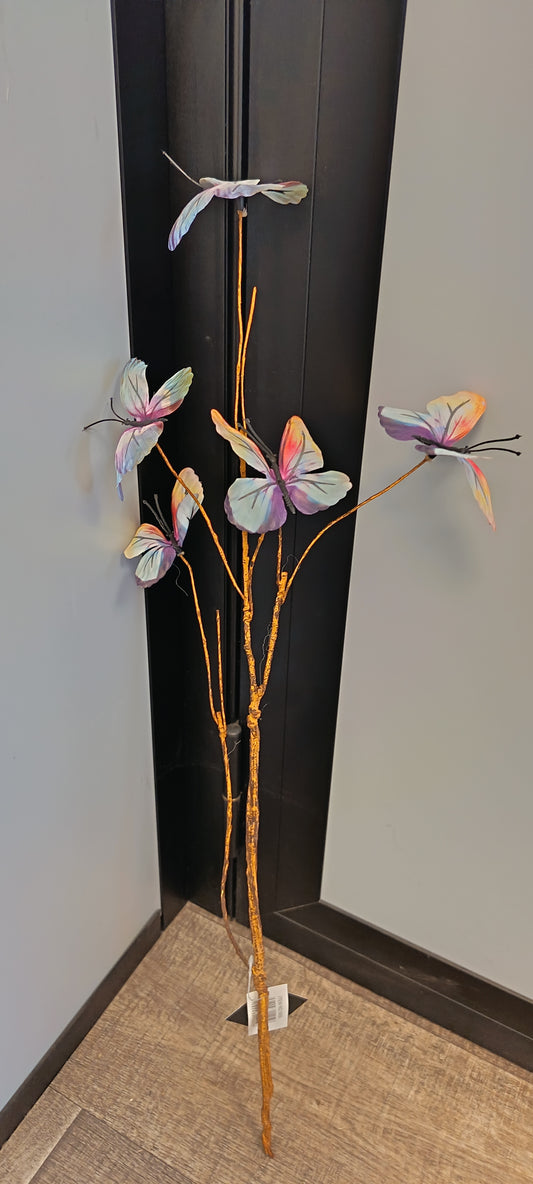 Branche artificielle décorative de 5 papillons- décoration d'intérieur - H. 69 cm couleur bleu- P2