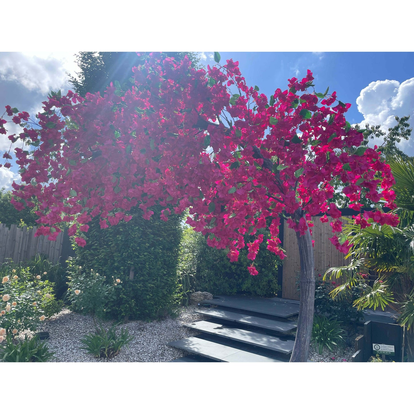 Arbre Bougainvillier artificiel « Lilas des Indes » parasol – 300 cm – Fuchsia / Pourpre