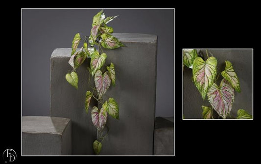 Chute de Caladium artificielle en piquet - décoration d'intérieur - H.91cm - Crème / vert et rose - P4