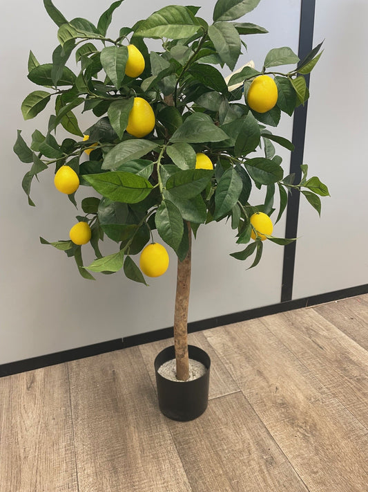 Arbre artificiel fruitier Citronnier tronc en pot - plante d'intérieur - H.80cm vert jaune