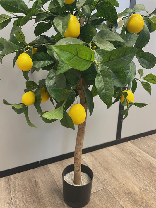Arbre artificiel fruitier Citronnier tronc en pot - plante d'intérieur - H.80cm vert jaune