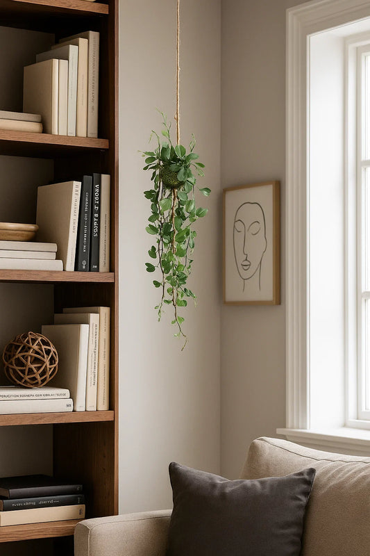 Composition artificielle boule de philodendron à suspendre - Feuillage intérieur - H.96cm vert