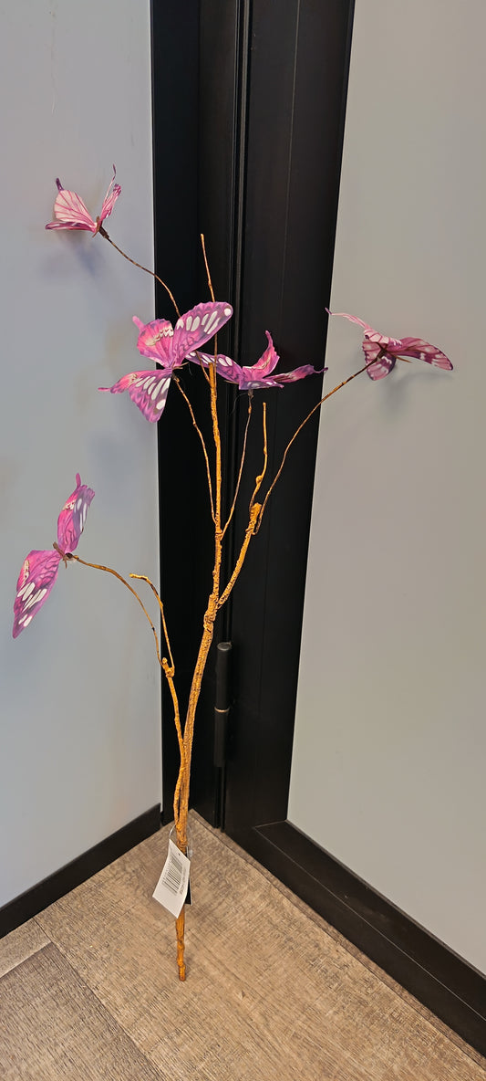 Branche artificielle décorative de 5 papillons- décoration d'intérieur - H. 69 cm fuschia rose- P2