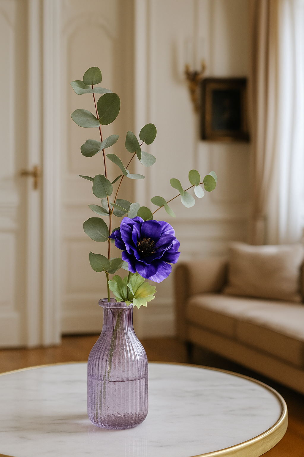 Anémone artificielle 1 fleur - création de bouquet - H.35cm violette