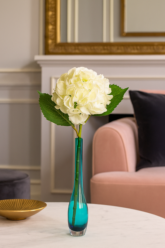 Fleur artificielle Hortensia et 3 feuilles - création bouquet composition - H.44 cm Crème