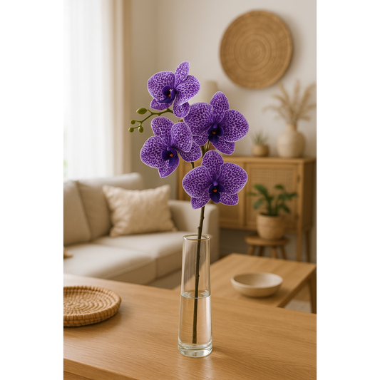 Fleur artificielle Orchidée Phalaenopsis 7 fleurs Moucheté - Naturel Touch - H.93cm Lavande R3
