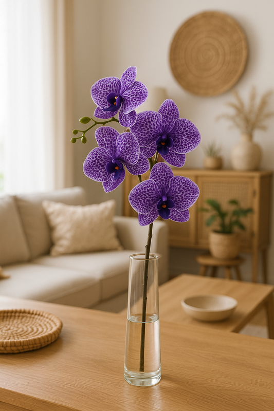 Fleur artificielle Orchidée Phalaenopsis 7 fleurs Moucheté - Naturel Touch - H.93cm Lavande