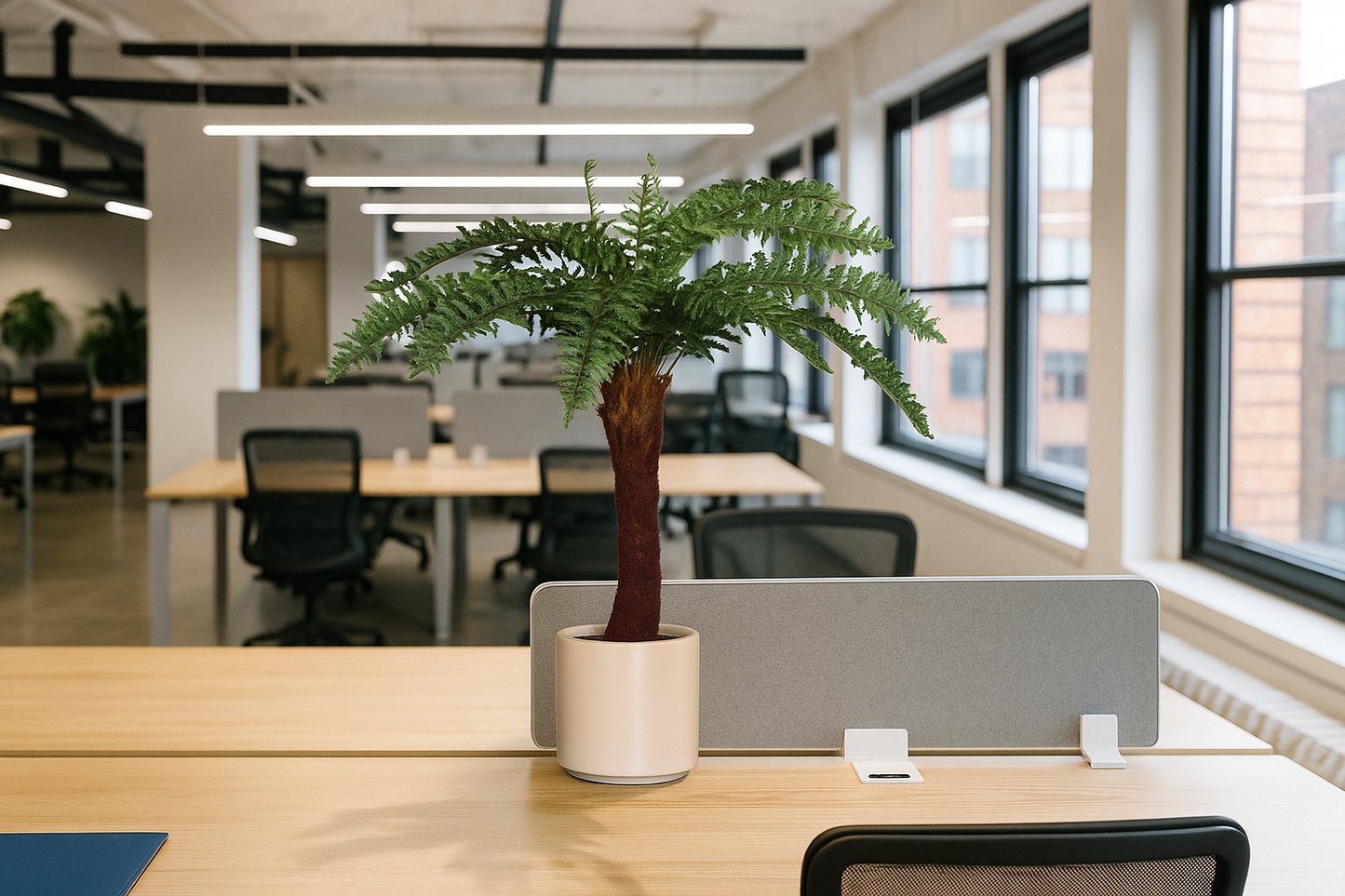 Fougère artificielle en pot décoratif couleur cappuccino - plante intérieur - H.101cm vert - S4