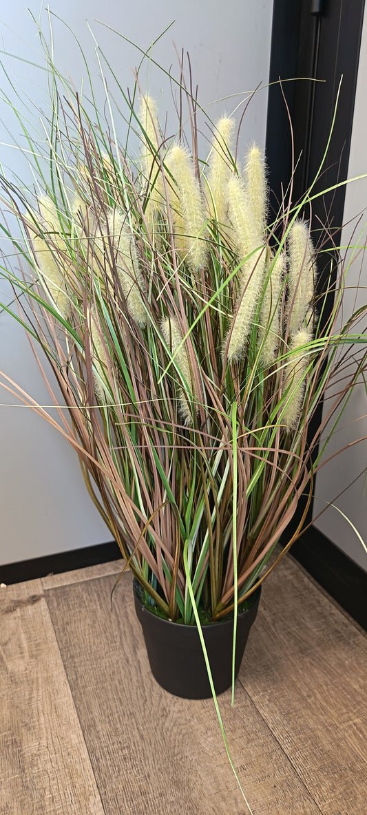 Graminée pennisetum artificielle en pot creme - décoration d'intérieur - H.100cm -  depot