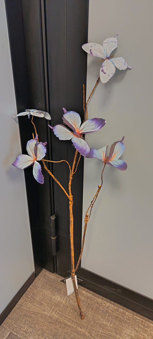 Branche artificielle décorative de 5 papillons- décoration d'intérieur - H. 69 cm couleur lavande bleu- P2