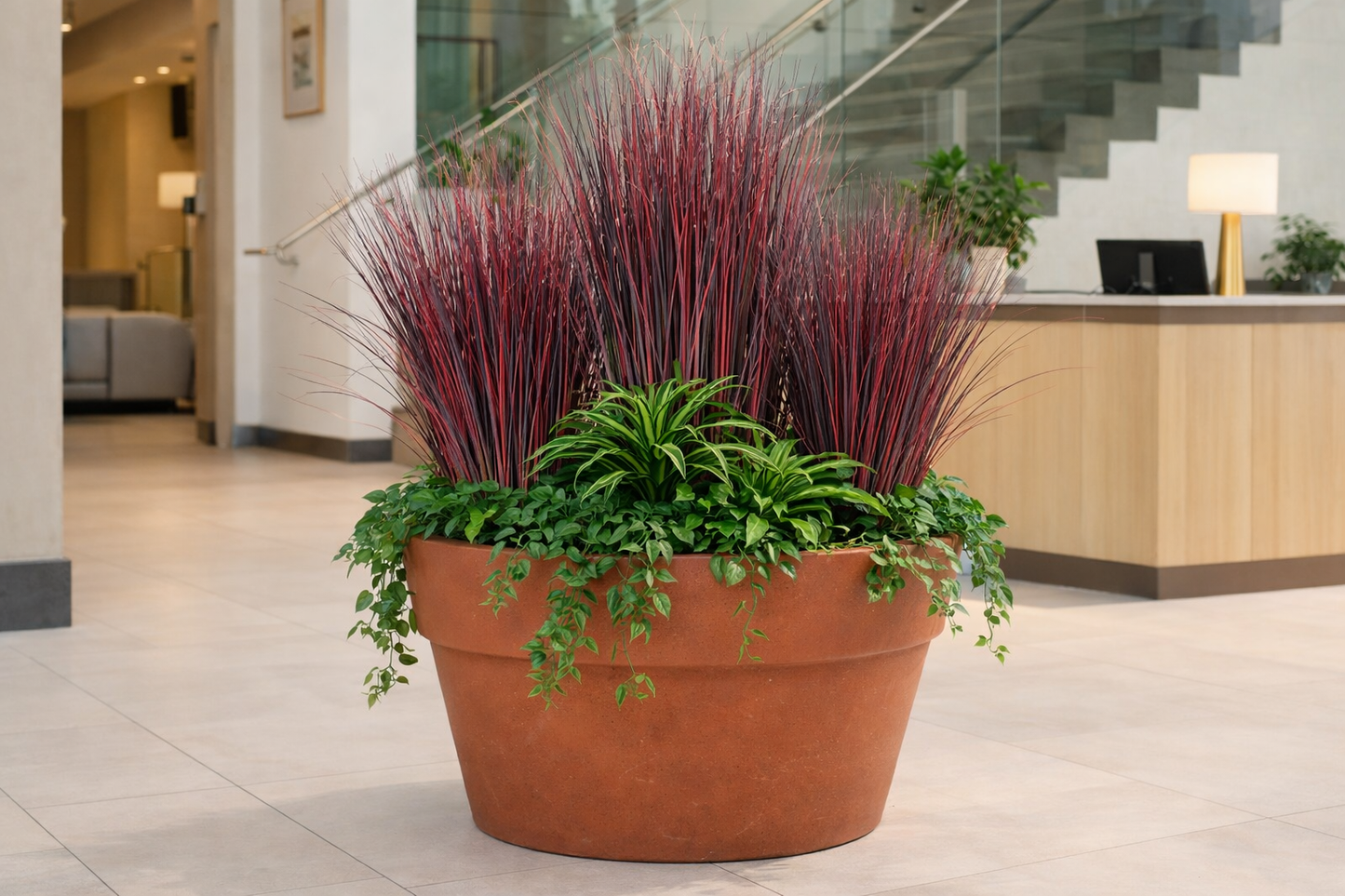 Plante artificielle Herbe Onion Grass fine - intérieur - H.75cm rouge