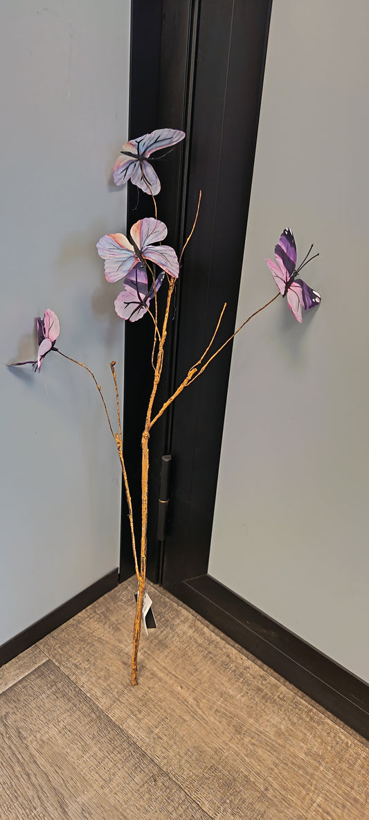 Branche artificielle décorative de 5 papillons- décoration d'intérieur - H. 69 cm pourpre lavande- P2