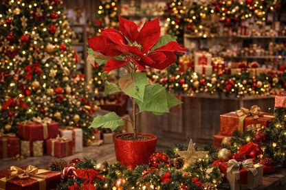 Fleur artificielle Poinsettia - composition florale - H.80cm rouge - L1