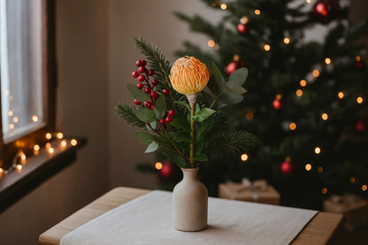 Fleur artificielle tige Protea - composition bouquet - H.75cm - orange/rose