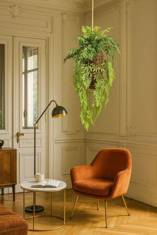 Composition artificielle boule de fougères à suspendre - Feuillage intérieur - H.94cm vert