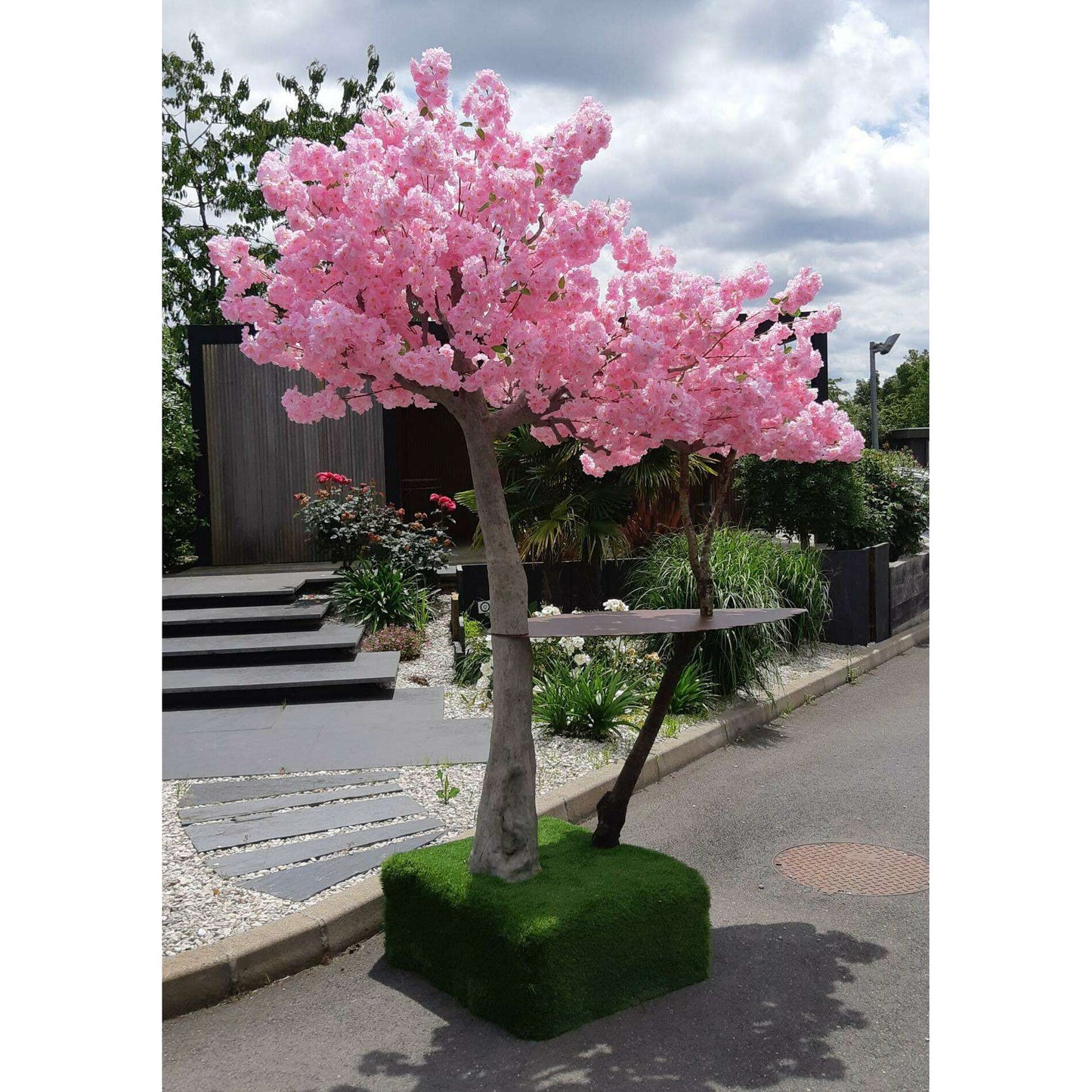 Arbre mange debout Cerisier artificiel fleuri UV - intérieur extérieur - H.280cm rose