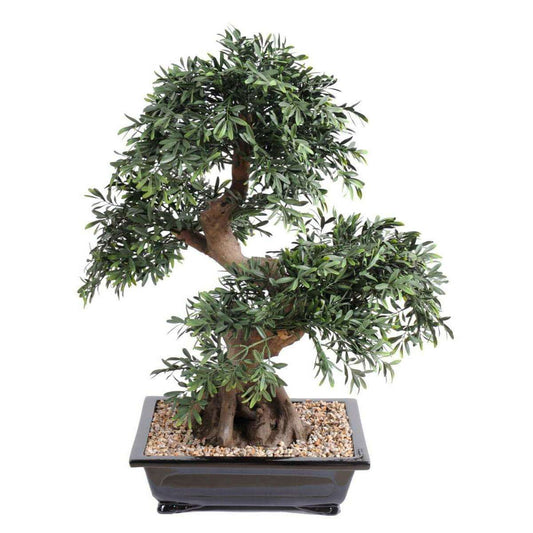 Bonsaï Black Willow arbre miniature en coupe - plante synthétique intérieur - H.70cm