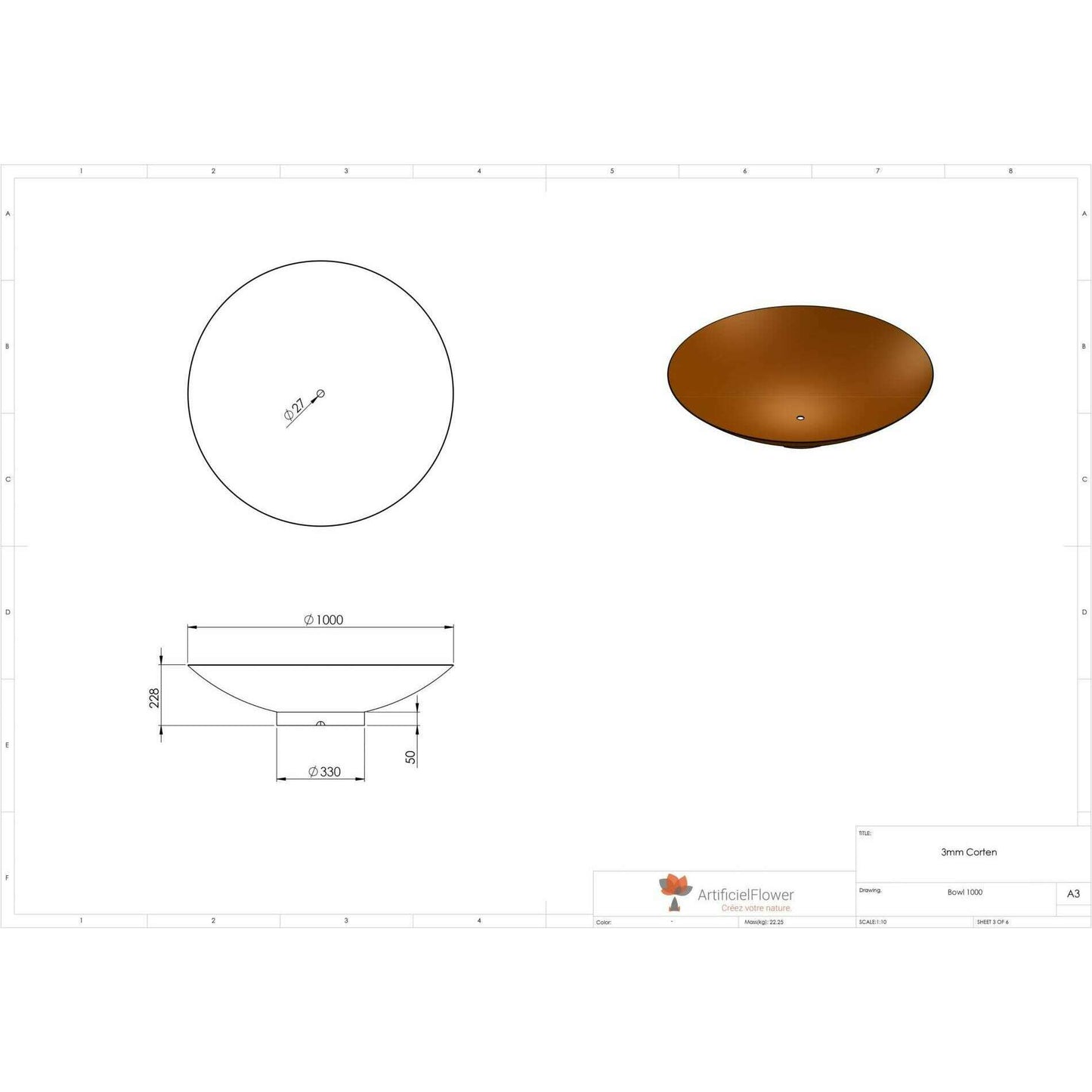 Brasero d'extérieur Acier Corten - mobilier jardin terrasse - Ø.100cm rouille