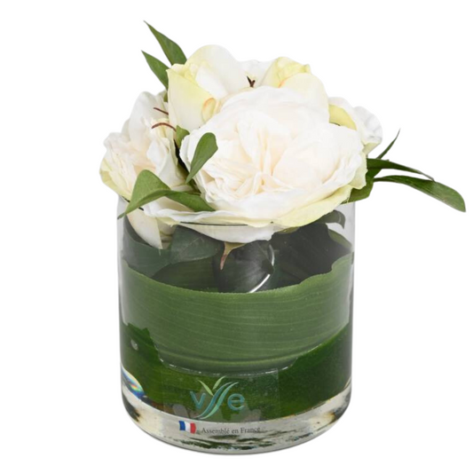 Centre de table rose blanche artificielle 18 cm – Une composition élégante et raffinée - SHOW