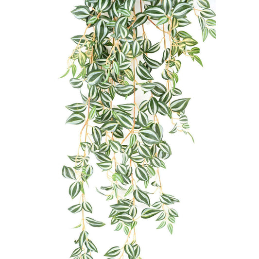 Feuillage artificiel chute de Tradescantia - plante d'intérieur - H.110cm vert blanc