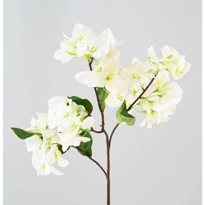Fleur artificielle branche de bougainvillier - 44 fleurs 6 feuilles - H.68cm blanc
