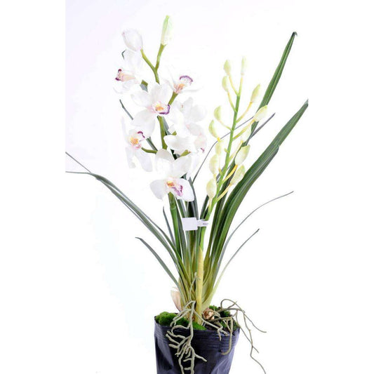 Fleur artificielle Cymbidium en motte - plante d'intérieur - H.80cm blanc