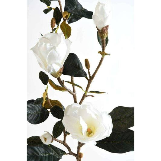 Fleur artificielle Magnolia 2 fleurs 2 boutons - création florale intérieur - H.100cm blanc