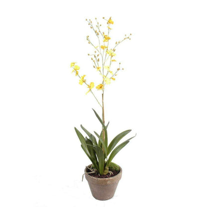 Fleur artificielle Orchidée Dancing Lady - plante en pot terre - H.90cm jaune