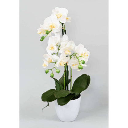 Fleur artificielle Orchidée Phalaenopsis avec pot blanc - plante d'intérieur - H.60cm