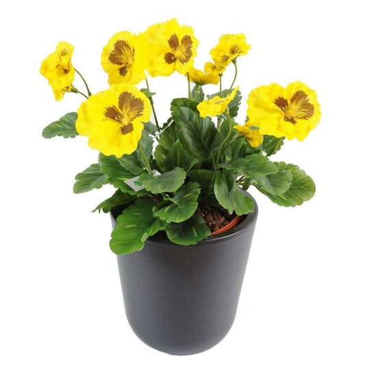 Fleur artificielle Pensée - plante d'intérieur en piquet - H.26cm jaune