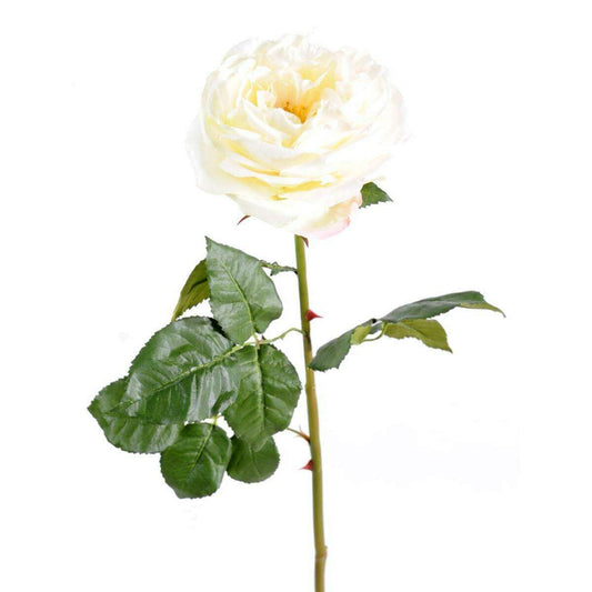 Fleur artificielle rose Anglaise Ø.14cm - haute gamme - H.85cm crème