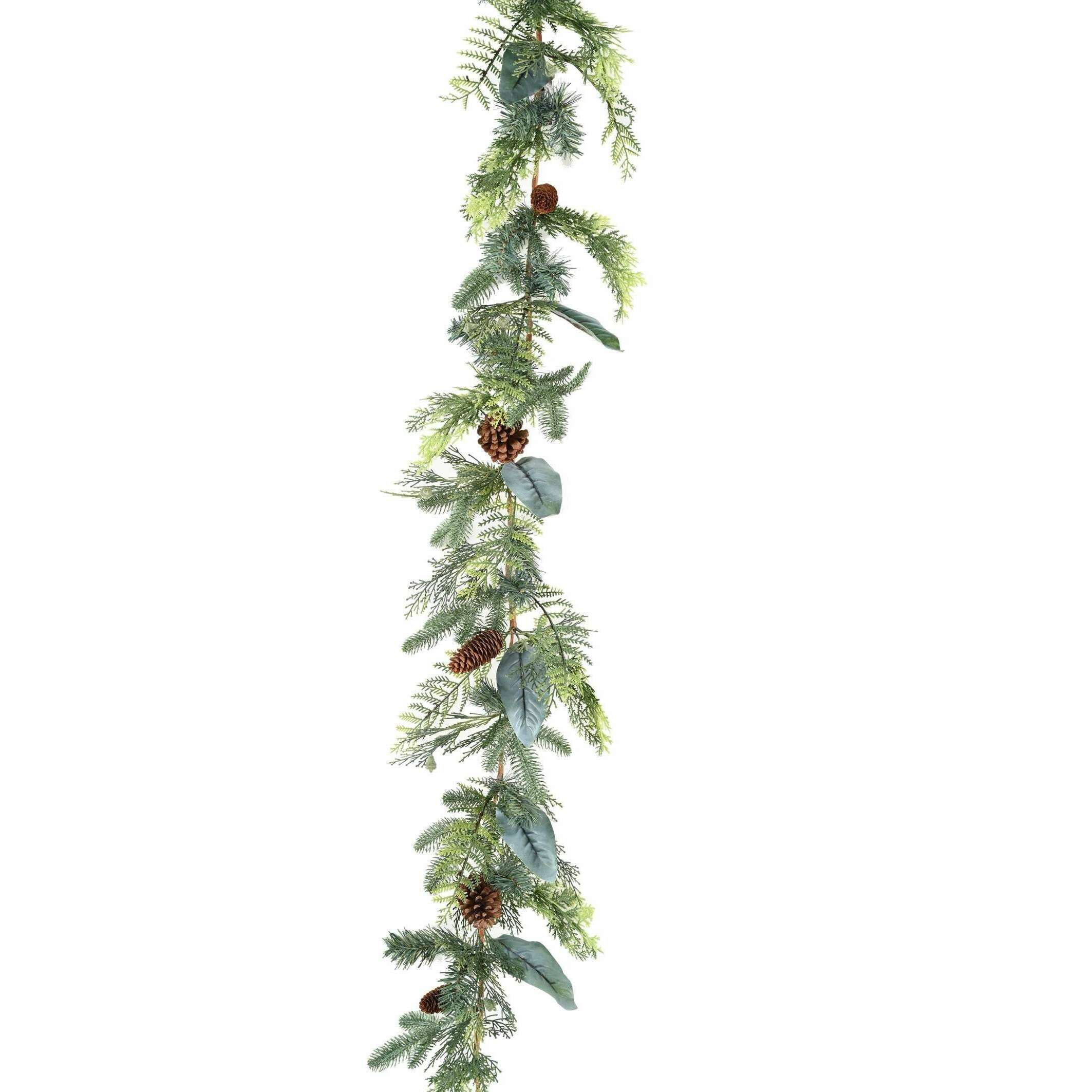 Guirlande De Noël Floquée 1,8 M (5,9 Pi) Avec Baies Et Pommes De Pin - Décoration Enneigée Pour Cheminée Ou Intérieur
