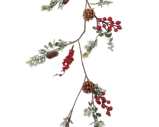 Guirlande artificielle pailletée avec baies rouges et pommes de pin - déco noël - H.125cm