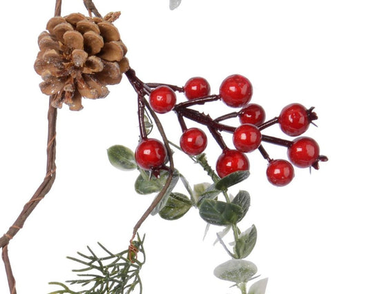 Guirlande artificielle pailletée avec baies rouges et pommes de pin - déco noël - H.125cm