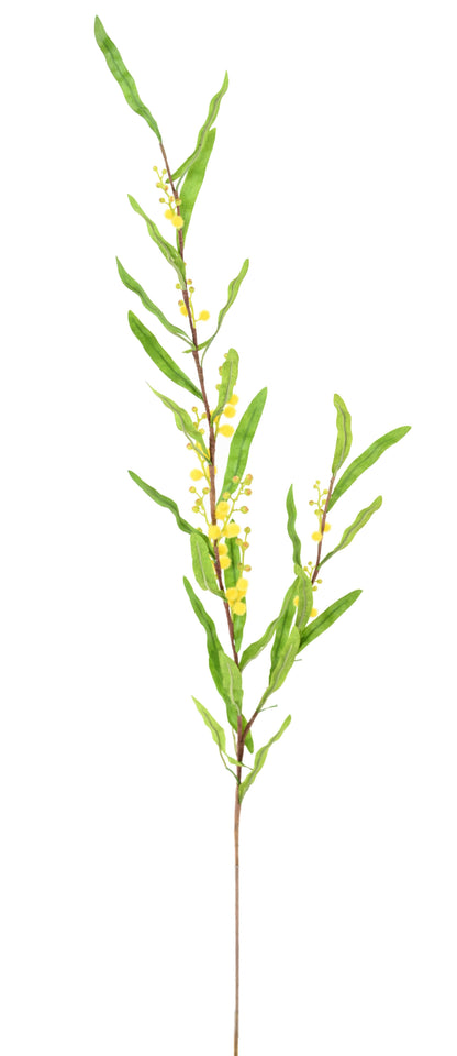 Fleur artificielle branche de Mimosa - création florale intérieur - H.90cm jaune