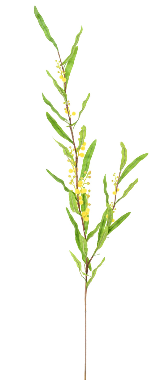 Fleur artificielle branche de Mimosa - création florale intérieur - H.90cm jaune