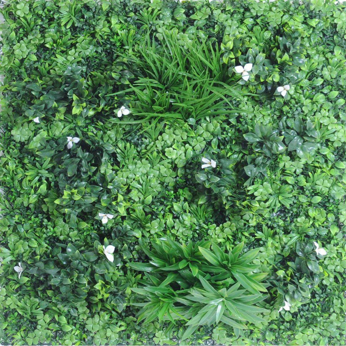 Mur végétal artificiel feuillage et fleur artificielle - décoration murale - 100x100cm vert blanc