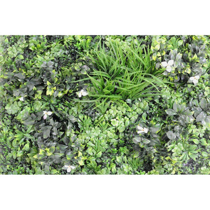 Mur végétal artificiel feuillage et fleur artificielle - décoration murale - 100x100cm vert blanc